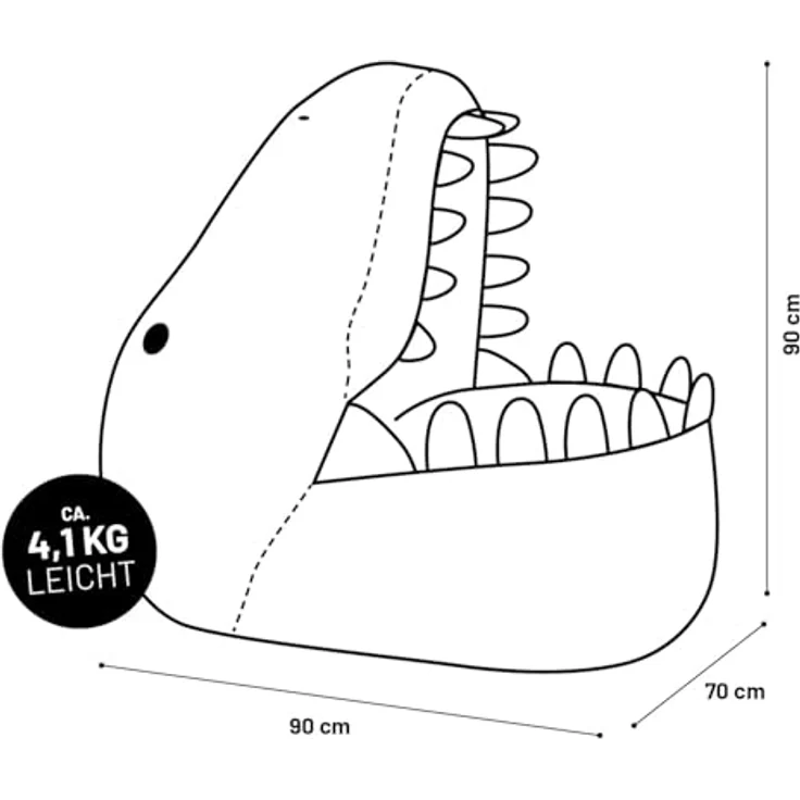 LUMALAND 'Animal Line Dino' Kindersitzsack, indoor & outdoor, Polyester senfgelb, 270 l – Bild 3