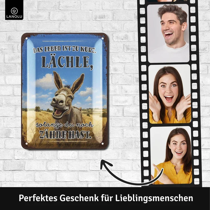 LANOLU Blechschild Leben ist zu kurz Lächle - 15x20cm – Metall – Mehrfarbig – 15231 – Bild 3