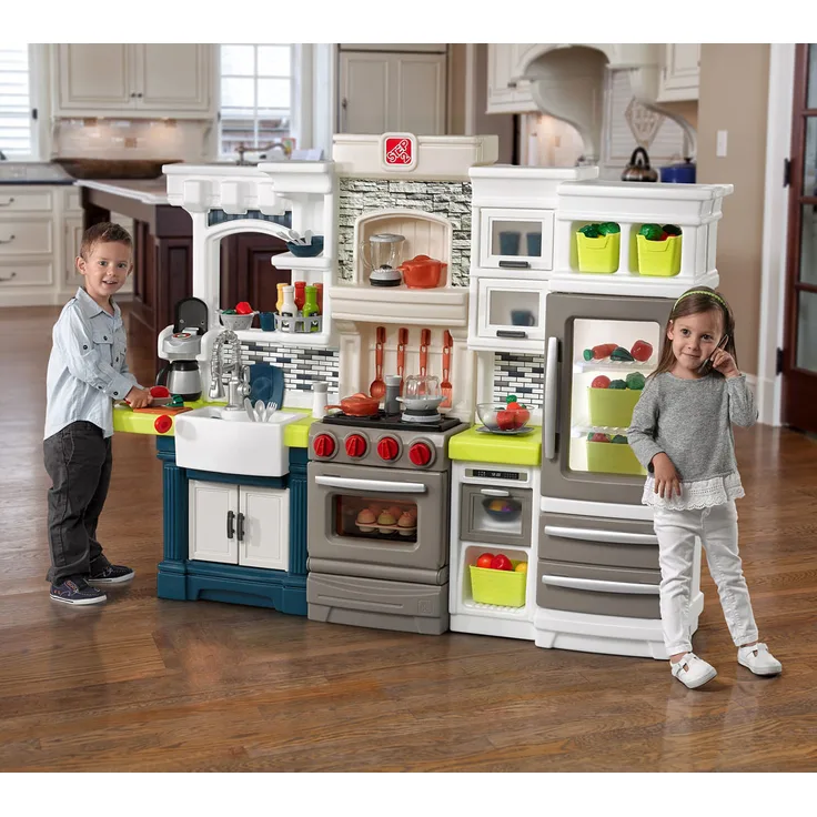 Step2 Kunststoff Spielküche Elegant | Grau, Weiß, Blau, Grün | 36x167x127 cm