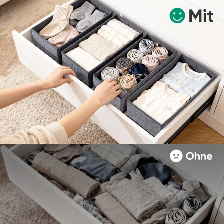Sekey Schubladen Organizer aus Vliesstoff Faltbare Aufbewahrungsbox für Schrank und Kleiderschrank 22 x 51 x 11 cm 8 Stück – Bild 3