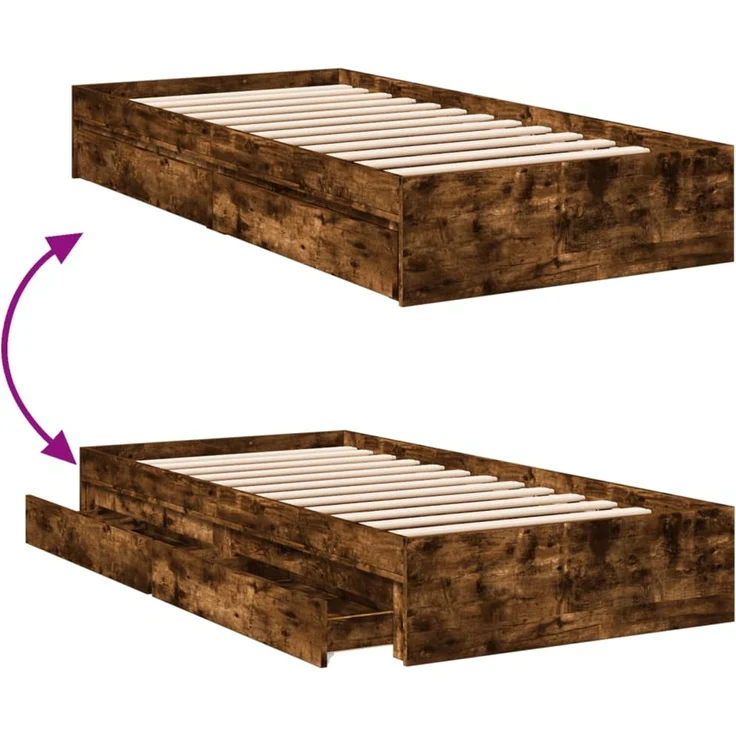 vidaXL Bettgestell mit Schubladen Räuchereiche 90x200cm Holzwerkstoff 3280682 – Bild 8