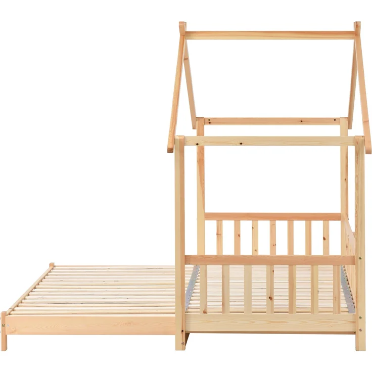 Erweiterbares Hausbett 208x182x170 ausziehbares Kinder- und Tagesbett, reines Massivholz (Kiefer), wandelbar als Einzel- und Doppelbett, natur – Bild 7