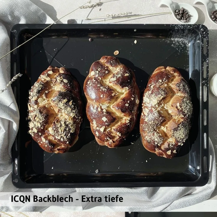 ICQN Backblech 465 x 370 x 30 und 60 mm Backblech Set mit Gitter, Emaille, (Set, 3-St, Fettpfanne und Verchromt Backofenrost), Passend für Bosch Neff Constructa – Bild 5