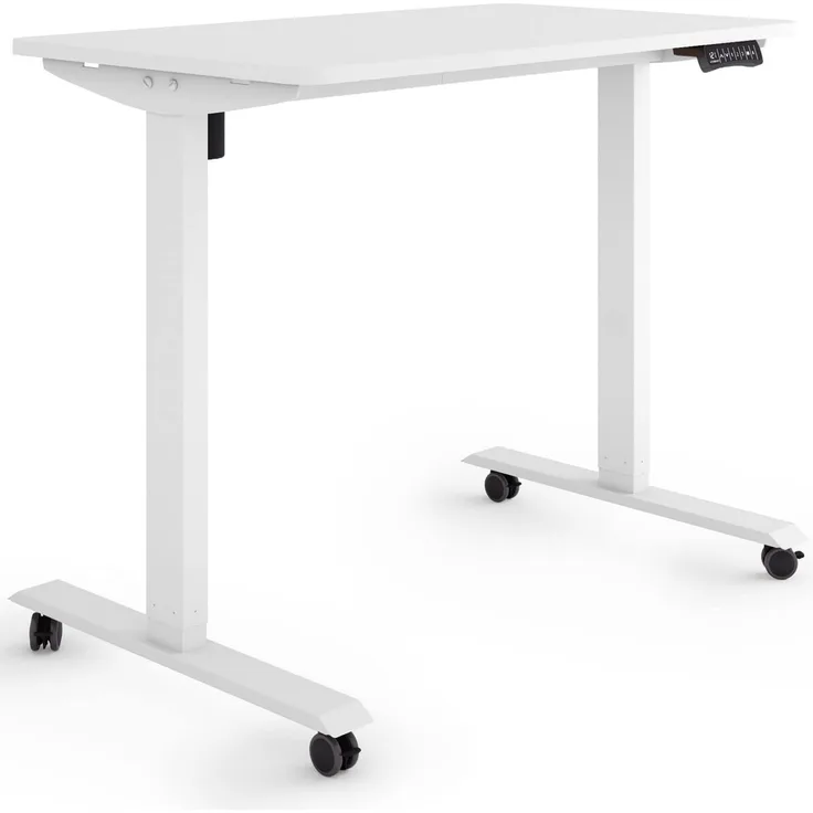 ESMART Germany ETX-121WW 100x60 cm Weiß Ergonomischer Steh-Sitz-Schreibtisch auf Rollen Stufenlos elektrisch höhenverstellbar 78,5-128,5cm 3X Memory Aktivitätserinnerung Soft-Start/Stopp
