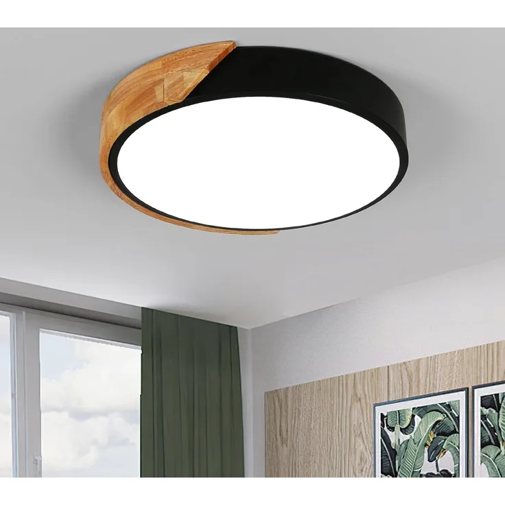 Goeco LED Deckenleuchte Runde LED-Deckenleuchte, 24W, 6000K, für Schlafzimmer, Küche, Kaltweiß, stabile LED-Lichtquelle, natürlicher Eichenschalen