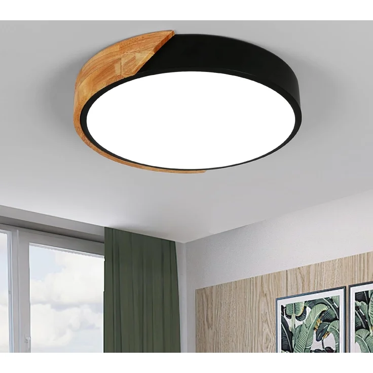 Goeco LED Deckenleuchte Runde LED-Deckenleuchte, 24W, 6000K, für Schlafzimmer, Küche, Kaltweiß, stabile LED-Lichtquelle, natürlicher Eichenschalen – Bild 1