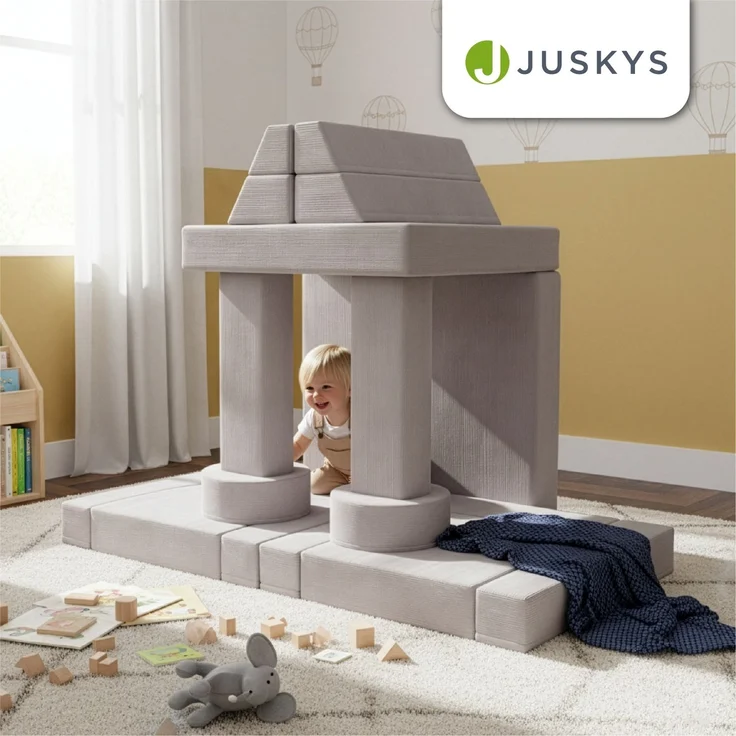 Juskys Kindersofa Kayo –Cord, modular & weich, Sofa für Kinderzimmer & Spielzimmer, sicher, flexibel, pflegeleicht, mit abnehmbaren Bezügen – Beige – Bild 7