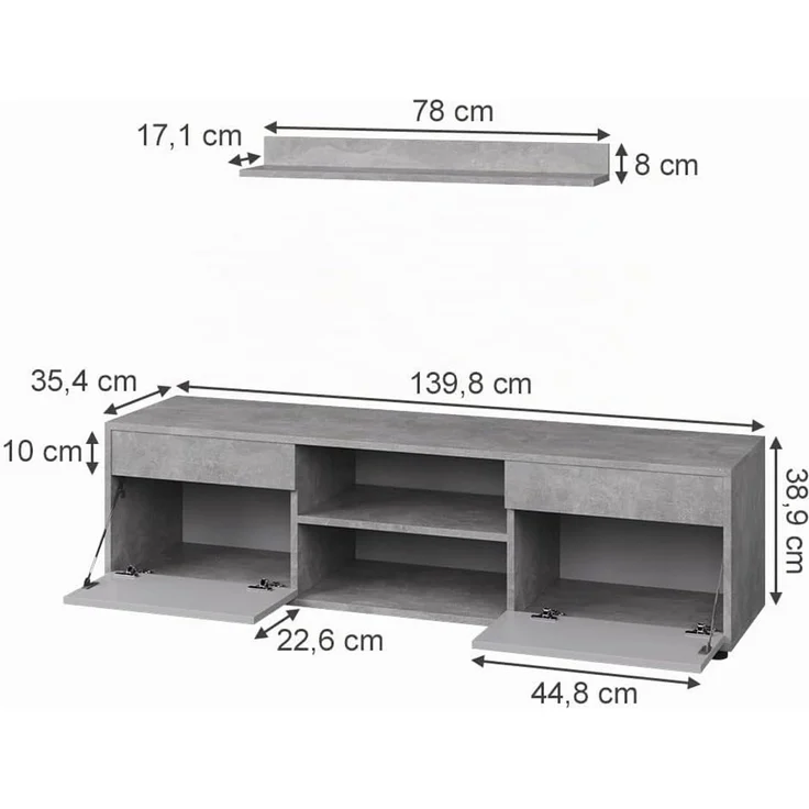 Wohnwand Berno Beton/Weiß 2 Teile Vicco – Bild 3