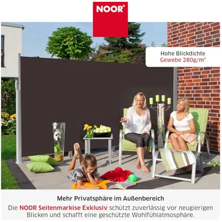 NOOR Seitenmarkise Exklusiv 200x350 cm Anthrazit I Der ideale Sichtschutz für Balkon, Terrasse & Garten I Sonnenschutz/Regenschutz/Windschutz inkl. Befestigungen I Imprägniert und wasserabweisend – Bild 3