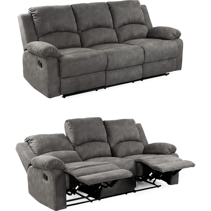 3-Sitzer-Relaxsofa Couch Liegefunktion Federkern Polster Stoff Vintage Anthrazit – Bild 1