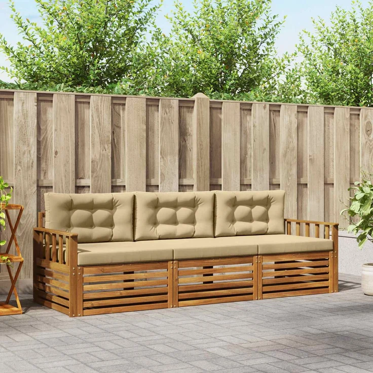 vidaXL Outdoor-Sofagarnitur 3 stk. Natur und Beige 3372933 – Bild 1
