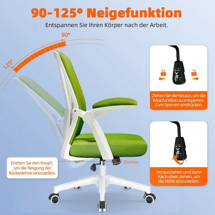 Hiazurm Bürostuhl Bürostuhl,Chefsessel aus Mesh,Ergonomischer Schreibtischstuhl (Verstellbarer Armlehnen, Lendenwirbelstütze,Drehstuhl Wippfunktion,Atmungsaktiv), Verlängerte und Verbreiterte Rückenlehne, Bis 155 kg,Schwarz – Bild 2