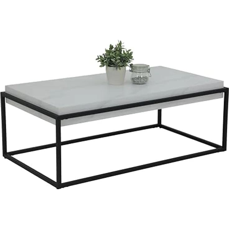 Hela Tische, Couchtisch Carlos, Dicke Tischplatte 10 cm, Marmoroptik Weiß, Metallrahmen pulverbeschichtet Schwarz – Bild 2