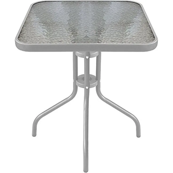 Bistrotisch Balkontisch Gartentisch Terrassentisch Glastisch silber 60x60 cm