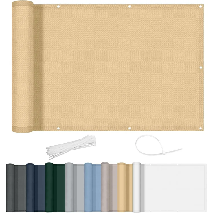 AXT SHADE Balkon Sichtschutz Wetterfest 100x600 cm Balkonverkleidung Balkonabdeckung Balkonbespannung Blickdichte Windschutz und UV-Schutz mit Kabelbinder für Balkongeländer-Sand