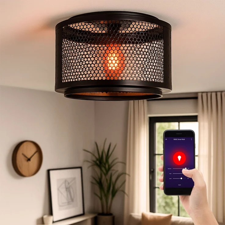 Smart LED Deckenlampe Schlafzimmerleuchte, Gitterschirm gold schwarz – Bild 2