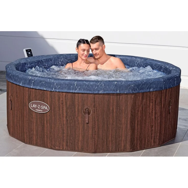 Bestway Lay-Z-SPA Whirlpool Toronto AirJet, Ø190x70 cm, 7 Personen, Heizung, Frostwächter, 180 AirJet-Düsen, App-Steuerung, UltraFit-Pumpeneinheit, Abdeckung, Holz-Optik, Palisander – Bild 3