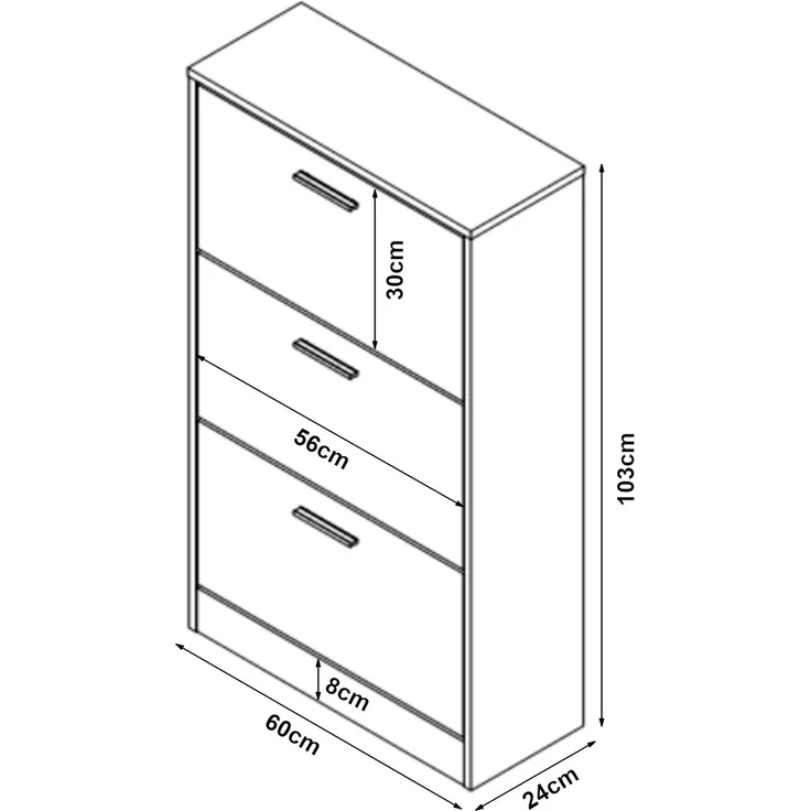 Schuhschrank Sykkylven 103x60x24 cm mit 3 Klappen Sonoma-Eiche [en. casa] – Bild 4