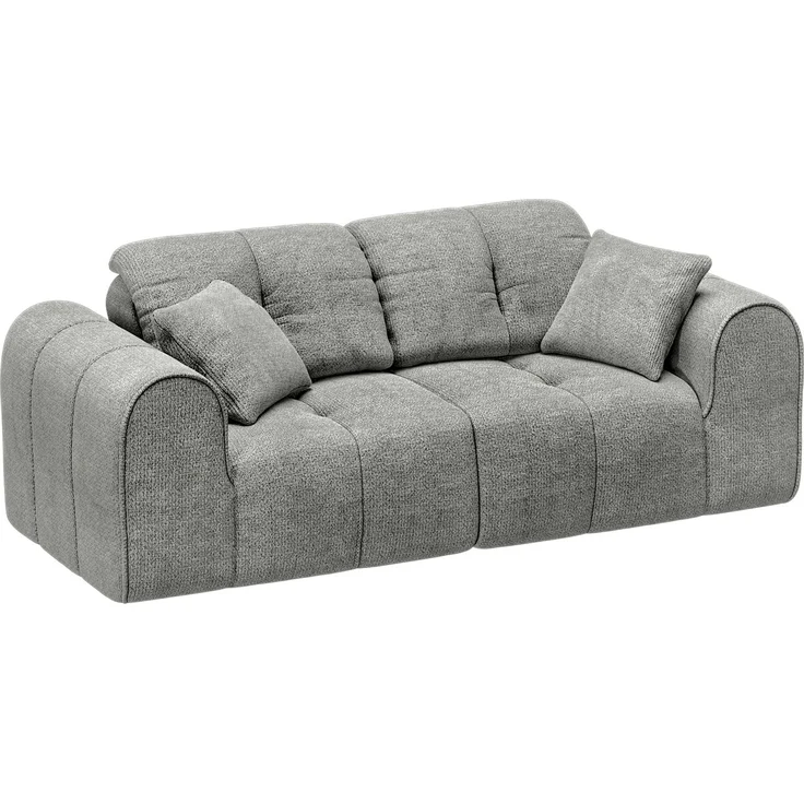 skølm 'Vanaheim' Sofa 2 Sitzer mit 2 Kissen, Cloud Sofa grau, Chenille-Stoff, Vollschaumcouch mit Federkern und Vakuum-Kompression, kein Aufbau erforderlich