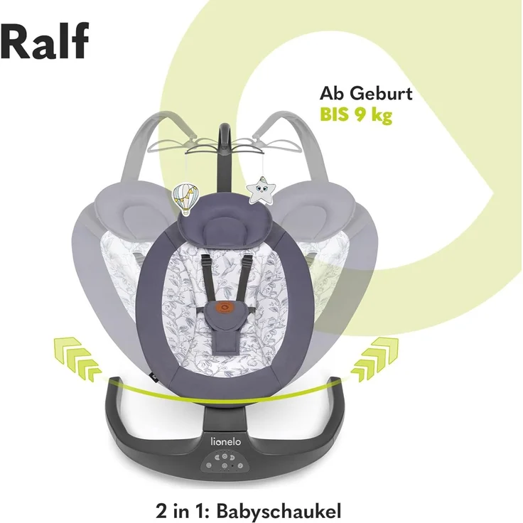 LIONELO Ralf 2in1 Babywippe und Liegestuhl, Fernbedienung, 12 Melodien, zwei Schaukelrichtungen, 5 Schaukelgeschwindigkeiten, Sperrung, Rückenlehnenverstellung, Timer, leiser Betrieb – Bild 2
