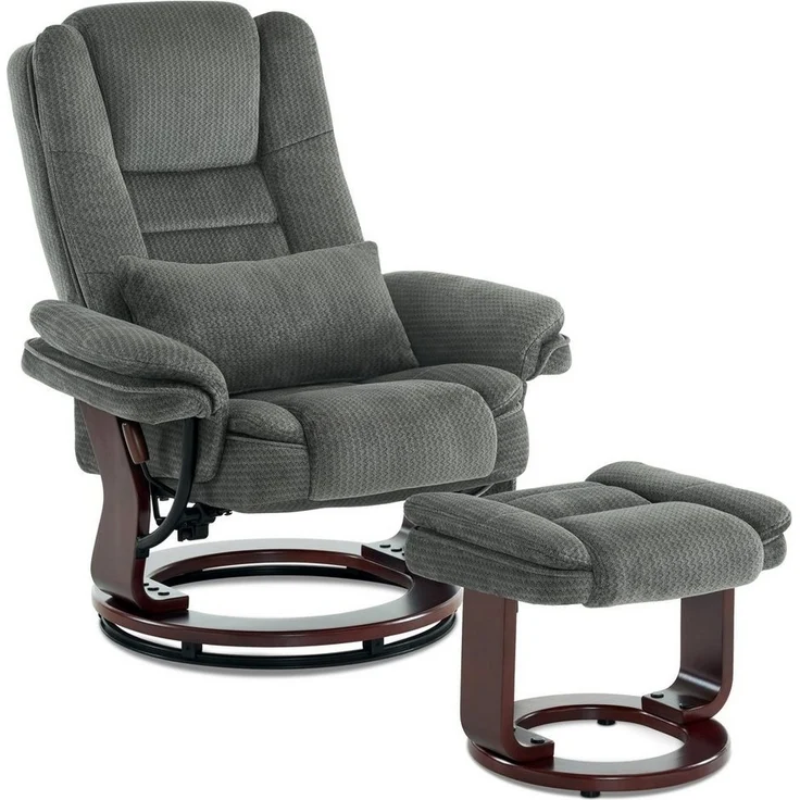 Relaxsessel mit Liegefunktion, 360°Drehbarer Fernsehsessel mit Hocker, bis 120 Kg Belastbarer TV-Sessel für Wohnzimmer, mit Kissen & Seitentasche, Lesesessel Bequem, 9099 (Grau-Stoff) – Bild 5