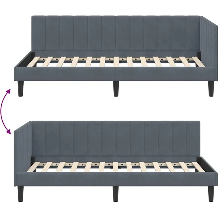 vidaXL Eckbettgestell mit Kopfteil Dunkelgrau 90 cm x 200 cm Samt 42016349 – Bild 8