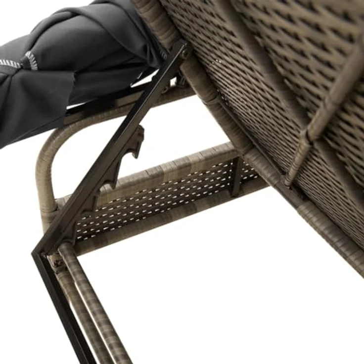 vidaXL Sonnenliege mit Dach, verstellbare Rückenlehne und abnehmbares Kissen, Grau Poly Rattan – Bild 8