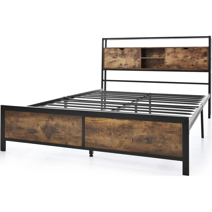Metallbett mit Stauraum-Kopfteil & Metallgestell, 145x216x100 cm, Natural, ohne Matratze – Bild 9