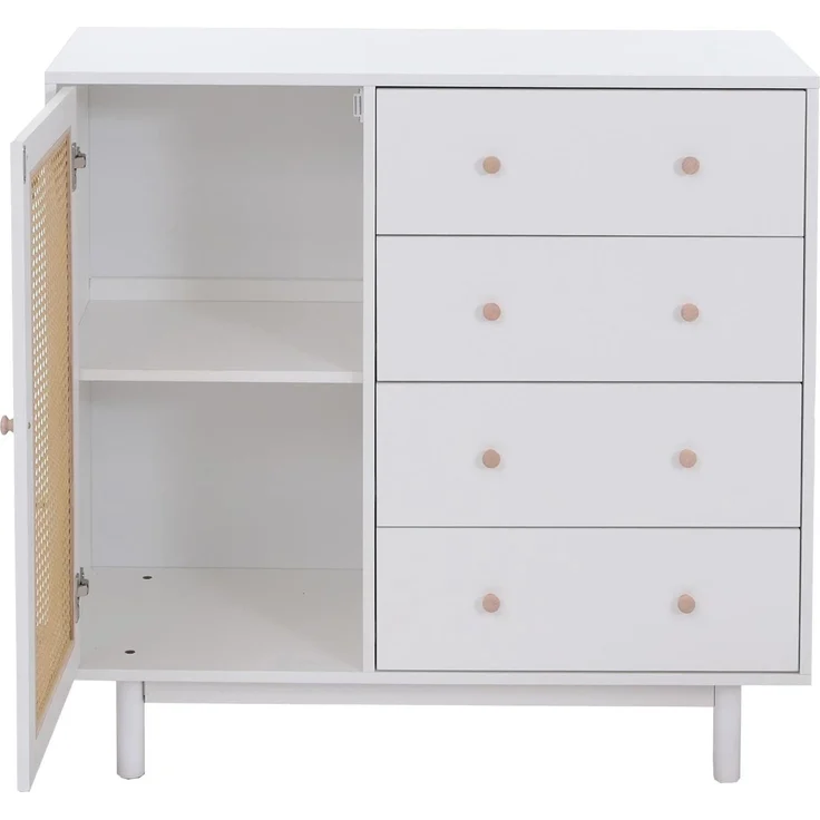 Kommode HWC-P52, Schrank Sideboard Highboard, Schubladen Staufächer, Poly-Rattan MDF Melamin 95x100x40cm ~ weiß – Bild 7