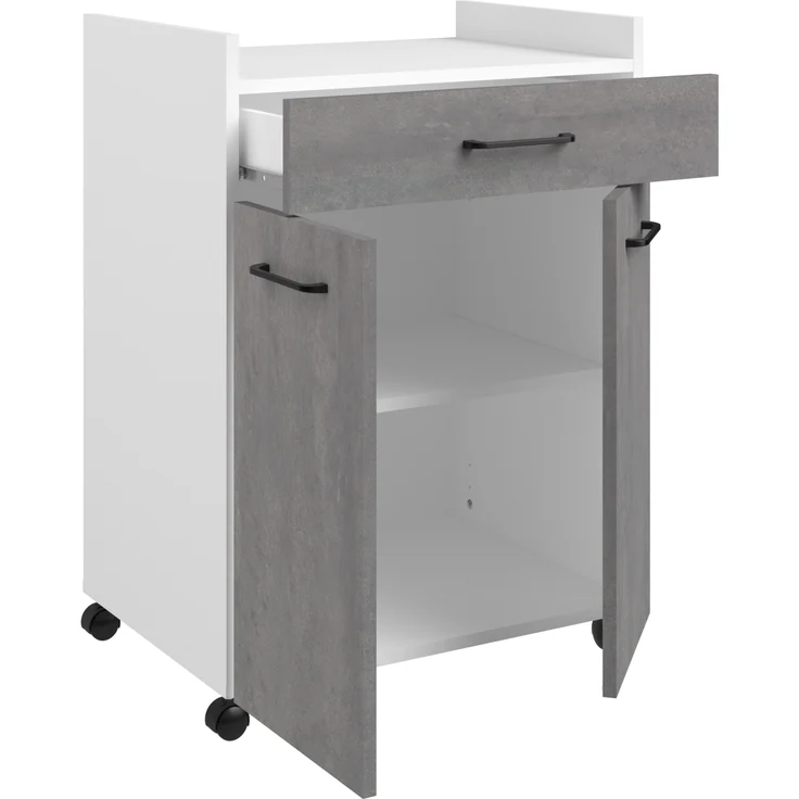 Mehrzweckschrank-Set >Malice 5< (3-teilig) Buffet + Insel + Beistellschrank, Beton Optik hell / weiß – Bild 4