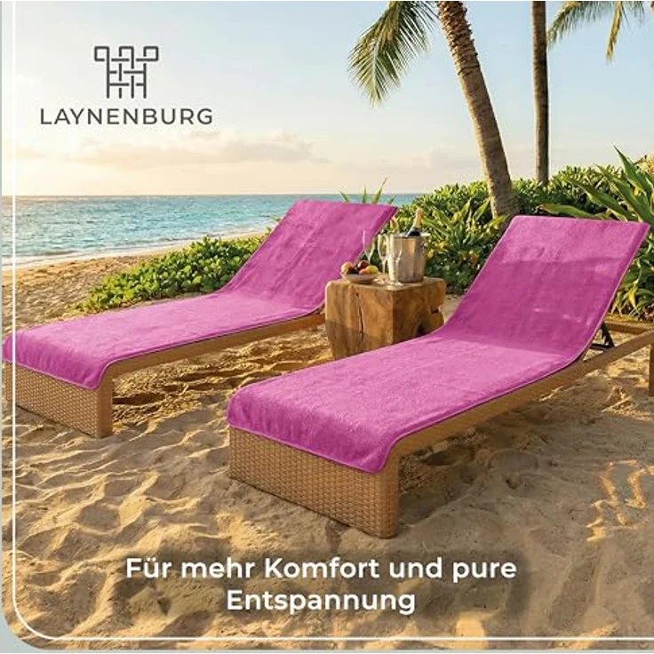 Laynenburg Liegenauflage Frottee Schonbezug aus 100% Baumwolle für Gartenliege, (1 St), Sonnenliege - Liegenbezug mit Umschlag für Standliege in 75x200 cm – Bild 7