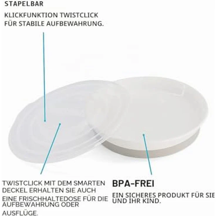 Twistshake-Platte | Babyteller mit luftdichtem Deckel | BPA-freier Baby-Entwöhnungsteller | Essenstrainingsteller | Lernteller für Kinder | 6m+ Baby-Futterteller | Neugeborenen-Essentials | Weiß – Bild 2