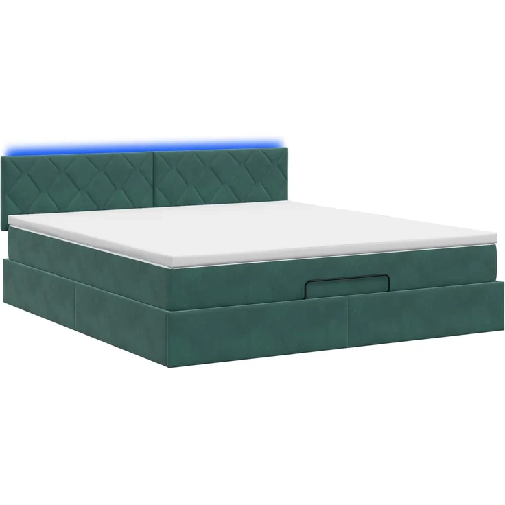vidaXL Ottoman-Bett mit Matratze und LED Dunkelgrün 140 x 190 cm Samt 3457212 – Bild 9