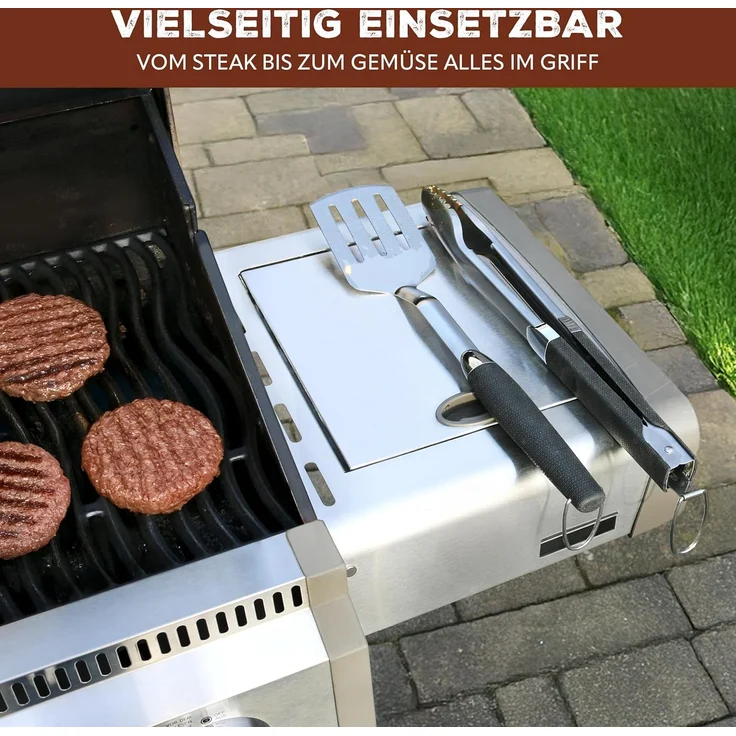 Grill-Besteck 2tlg. / Zange und Wender / langes Grillzubehör aus Edelstahl mit Softgriff – Bild 4
