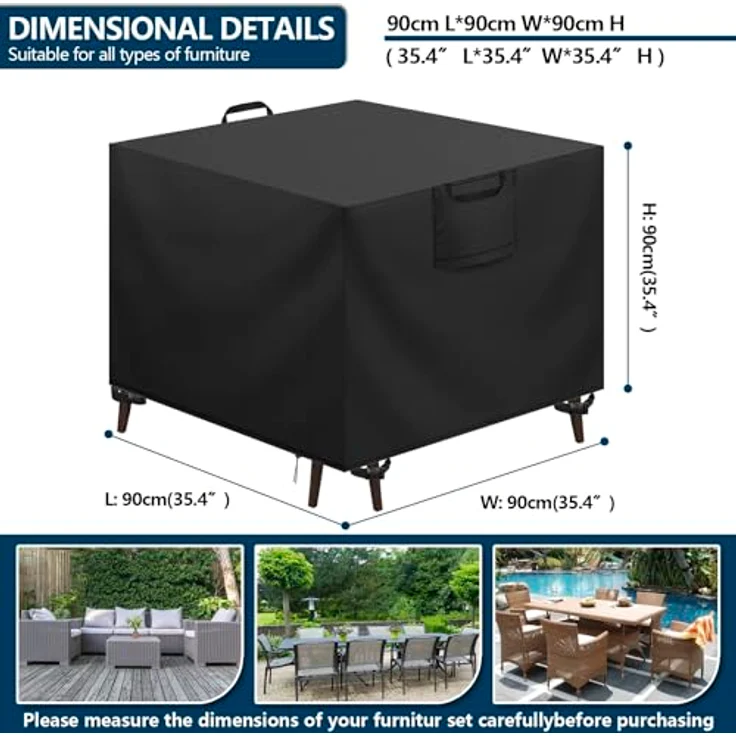 Aujink Abdeckung Gartenmöbel Winterfest, Wasserdichte Schutzhülle Gartenmöbel 420D Oxford Anti-UV Abdeckplane für Gartentische Terrassenmöbel Regenschutz und Staubfest Abdeckhaube Schwarz 90 x 90 x 90 cm – Bild 3