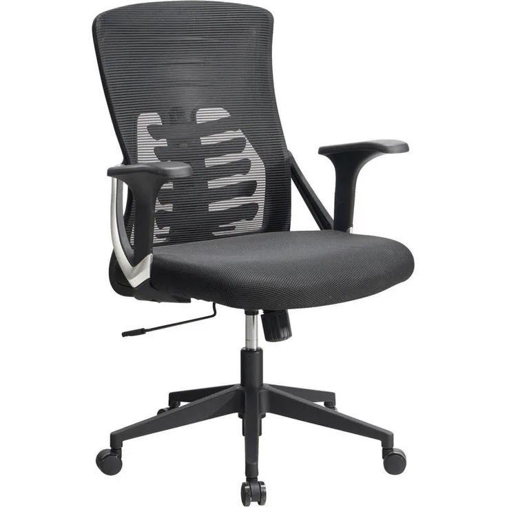 MID.YOU Drehstuhl Schwarz, Textil mit Wippfunktion, ergonomische S-Form Rückenlehne, 360° drehbar, inklusive Armlehnen, 65x104x65 cm