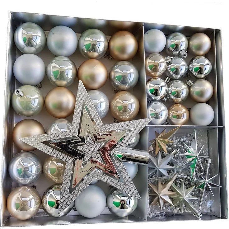 Spetebo Christbaumschmuck Christbaumschmuck 45 Teile Set - champagner (45-tlg), Shatterproof Deko Weihnachtskugeln bruchsicher - Christbaumschmuck