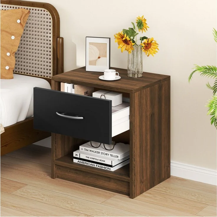 COSTWAY Nachttisch (1-St), Beistelltisch, mit Schublade & offenem Fach, 38,5x28x40,5cm – Bild 1