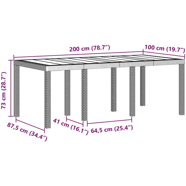 vidaXL Gartentisch Braun 200 x 100 x 73 cm Poly-Rattan 871689 – Bild 5