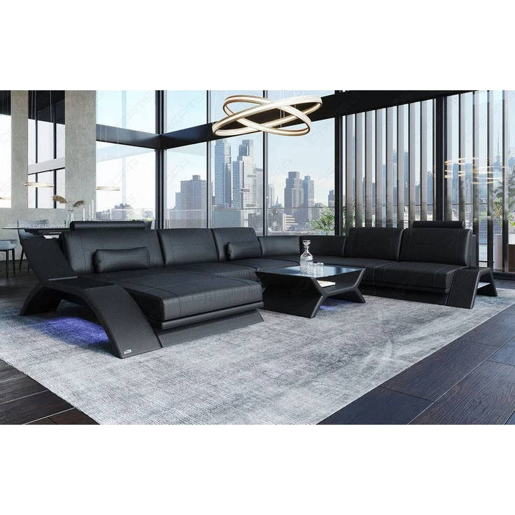 Sofa Dreams - XXL Wohnlandschaft Calabria – Leder Luxus - Kunstleder - schwarz - Links – Bild 3