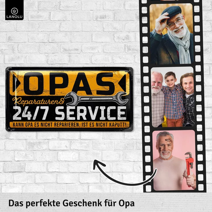 LANOLU Blechschild Opas Service 16x32cm – Metall – Mehrfarbig – 17134 – Bild 2