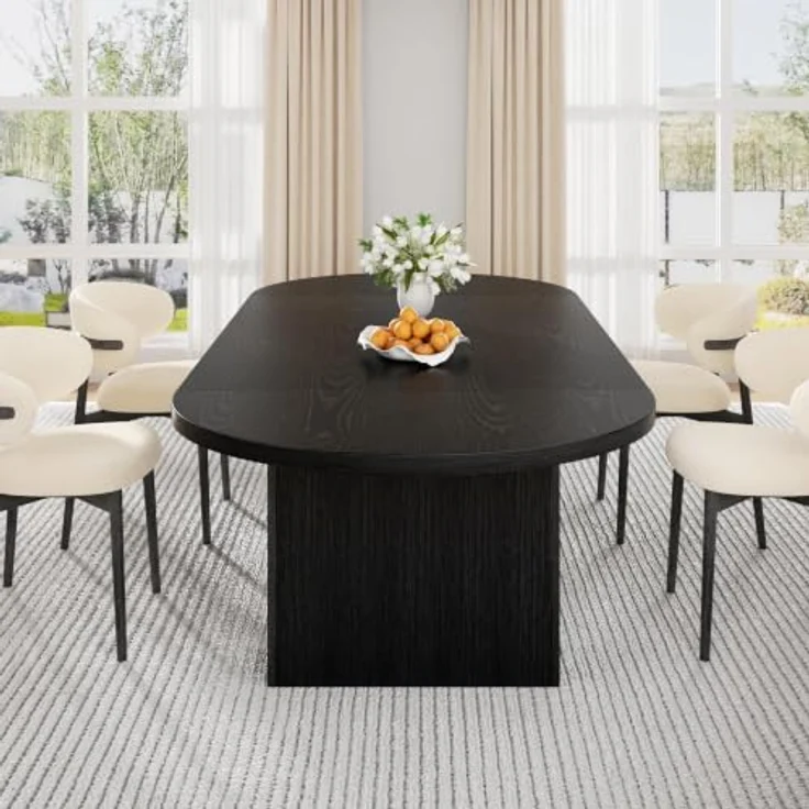 Jocoevol 70.9" Esstisch Oval Ausziehbar für 6-10 Personen, Esszimmer Tisch mit 3-Stufigem Ablagefach, Massiver Küchentisch, Robust bis 180 kg für Küchen und Esszimmer, Schwarz – Bild 7
