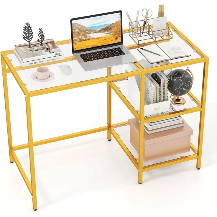 Schreibtisch Computertisch mit gehärtete Glasplatte Schutzglasständer Golden SH975 – Bild 1