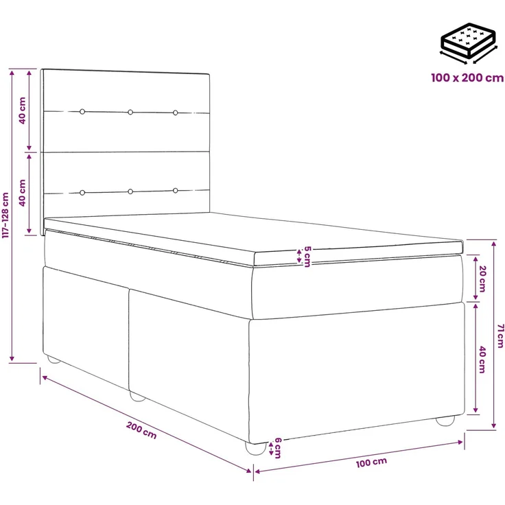 vidaXL Boxspringbett mit Matratze Taupe 100 x 200 cm Stoff 3454330 – Bild 10