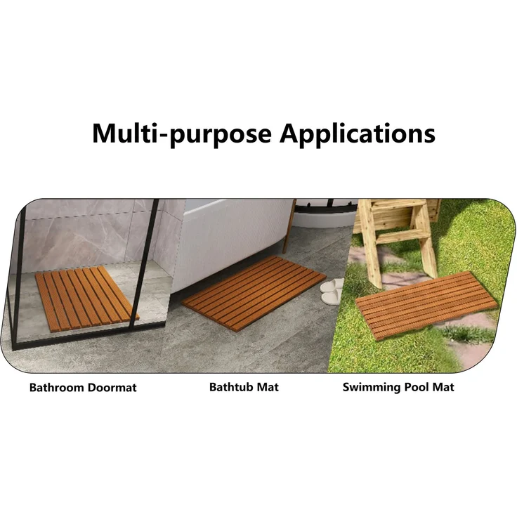 Teakholz, Teakholz Badematte, hölzerne Duschmatte, Badewannenmatte, rutschfeste Gummifüße, rollbar, innen, Badezimmer, Dusche, Spa, Sauna, 80x48cm--Teak--80x48.5x3cm--YOUDENOVA – Bild 9