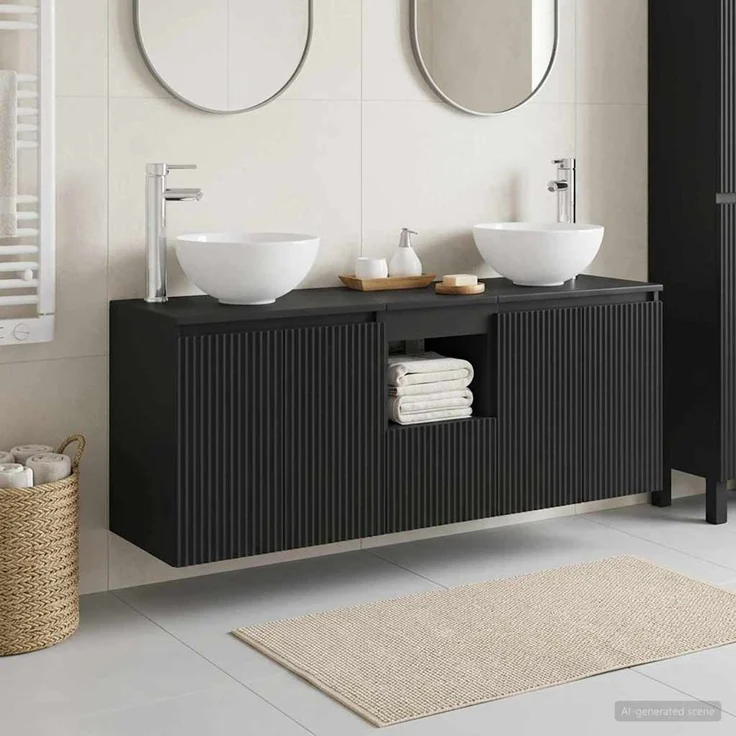 vidaXL Wandhängendes Badezimmerschrank-Set 3 stk. Schwarz 3405628 – Bild 1