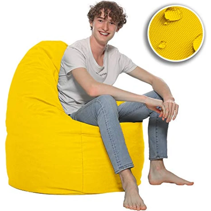 HomeIdeal - Sitzsack XXL Bodenkissen für Erwachsene & Kinder - Geeignet für Gaming oder Entspannen - Indoor wie Outdoor da er Wasserfest ist - mit EPS Perlen, Farbe:Gelb, Größe:XL – Bild 10