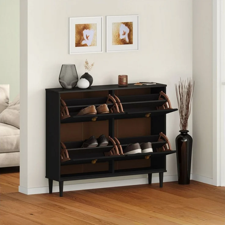 IDIMEX Schuhkommode MIKKA, Schuhkipper 4 Klappen schuhschrank schmal schwarz lackiert Schuhaufbew – Bild 2