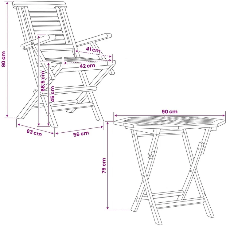vidaXL 5-teiliges klappbares Garten-Bistro-Set Natur Massivholz Teak 3434112 – Bild 9