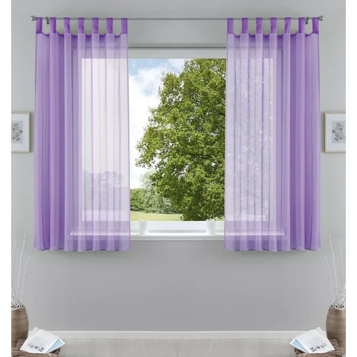 Gardinenbox 2er-Pack Gardinen Transparent Vorhang Set Wohnzimmer Voile Schlaufenschal mit Bleibandabschluß HxB 175x140 cm Flieder, 61000CN